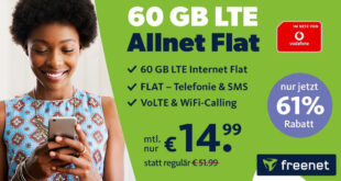 60GB LTE Vodafone Allnet Flat nur 14,99 Euro monatlich