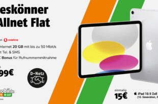 Apple iPad 10,9 Zoll mit 20GB LTE & 150€ Bonus für Rufnummermitnahme nur 24,99 Euro monatlich