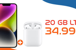 Apple iPhone 14 & Apple AirPods mit Ladecase 2. Gen für einmalig 49 Euro mit 20GB LTE & 50€ Wechselbonus bei Rufnummermitnahme nur 34,99 Euro monatlich