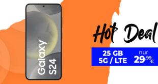 Samsung Galaxy S24 für einmalig 179,99 Euro mit 25GB LTE5G nur 29,99 Euro monatlich - mit Trade-In nur 79,99 Euro Zuzahlung