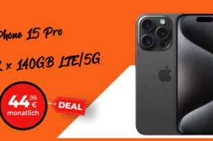 Weekend Deal - o2 Doppelkartenaktion 2x 140GB LTE5G für monatlich 44,98 Euro – Apple iPhone 15 Pro für einmalig nur 199 Euro