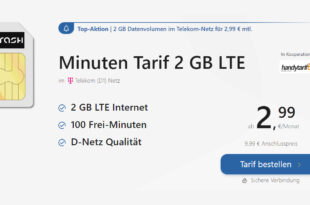 2GB LTE & 100 Frei-Minuten im Telekom Netz nur 2,99 Euro monatlich - 9,99€ Anschlusspreis