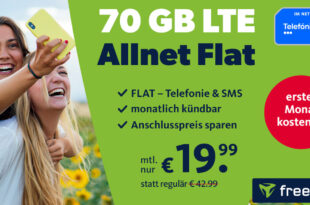 70GB LTE monatlich kündbar nur 19,99€ monatlich - 1 Monat gratis- Anschlusspreis sparen