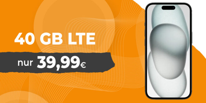 Apple iPhone 15 für einmalig 99 Euro mit 40GB LTE & 50€ Wechselbonus bei Rufnummermitnahme nur 39,99 Euro monatlich