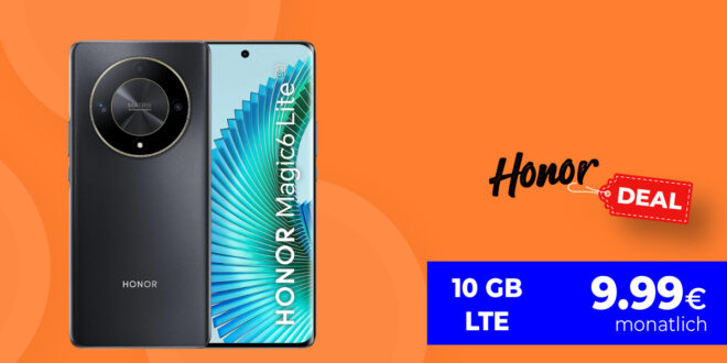 Honor Magic 6 Lite -256GB- mit 10GB LTE und 30 Euro Wechselbonus bei Mitnahme der Nummer nur 9,99 Euro monatlich
