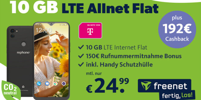 Nachhaltiges Rephone mit 10GB LTE im Telekom Netz & 150€ Bonus für Rufnummermitnahme & 192 Euro Cashback nur 24,99 Euro monatlich