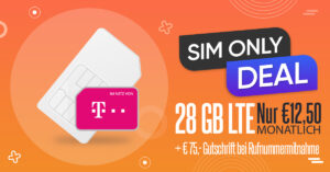 28 GB LTE Internet im Telekom Netz nur 12,50 Euro - mit 5G nur 15,50 Euro monatlich - 75€ Gutschrift bei Rufnummermitnahme und keine Anschlussgebühr