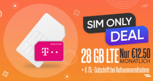 28 GB LTE Internet im Telekom Netz nur 12,50 Euro - mit 5G nur 15,50 Euro monatlich - 75€ Gutschrift bei Rufnummermitnahme und keine Anschlussgebühr