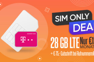 28 GB LTE Internet im Telekom Netz nur 12,50 Euro - mit 5G nur 15,50 Euro monatlich - 75€ Gutschrift bei Rufnummermitnahme und keine Anschlussgebühr