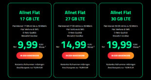 Allnet Flats - monatlich kündbar im Vodafone Netz - 17GB LTE nur 9,99€ - 27GB LTE nur 14,99€ und 30GB LTE nur 19,99€ monatlich