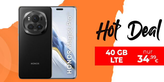 Honor Magic 6 Pro 5G -512GB- für einmalig 99 Euro mit 40GB LTE und 50 Euro Wechselbonus bei Rufnummermitnahme nur 34,99 Euro monatlich