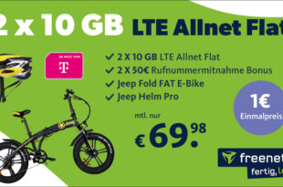 Jeep E-Bike und 2x Allnet Flat 10GB Telekom für 69,98€ monatlich - 5,15€ effektiver Monatspreis