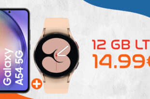 Samsung Galaxy A54 & Samsung Galaxy Watch4 für einmalig 29 Euro mit 12GB LTE nur 14,99 Euro monatlich