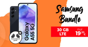 Samsung Galaxy A55 & Galaxy Buds FE mit 30GB LTE und 10€ Wechselbonus bei Mitnahme der alten Rufnummer nur 19,99 Euro monatlich