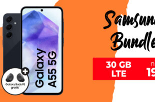 Samsung Galaxy A55 & Galaxy Buds FE mit 30GB LTE und 10€ Wechselbonus bei Mitnahme der alten Rufnummer nur 19,99 Euro monatlich