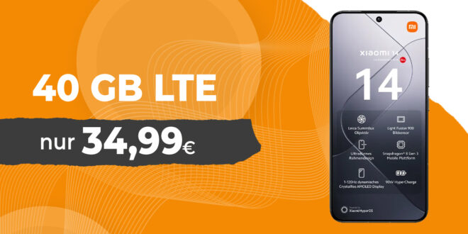 Xiaomi 14 5G für einmalig 79 Euro mit 40GB LTE & 50 Euro Wechselbonus bei Rufnummermitnahme nur 34,99 Euro monatlich
