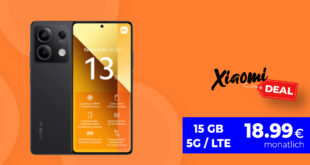 Xiaomi Redmi Note 13 mit 15GB LTE5G nur 18,99 Euro monatlich - nur 1 Euro Zuzahlung und kein Anschlusspreis