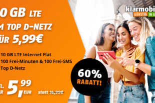 10GB LTE im Vodafone-Netz & 100 Frei-Minuten & 100 Frei-SMS für nur 5,99 Euro monatlich - kein Anschlusspreis - eSim möglich