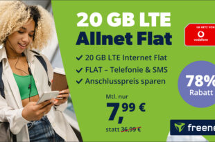 20GB LTE Vodafone Allnet Flat für nur 7,99 Euro monatlich - Anschlusspreis sparen