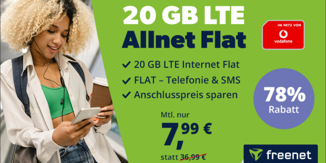 20GB LTE Vodafone Allnet Flat für nur 7,99 Euro monatlich - Anschlusspreis sparen