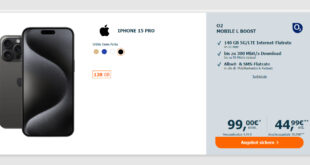 Apple iPhone 15 Pro für einmalig 99 Euro mit 140GB 5GLTE nur 44,99 Euro monatlich