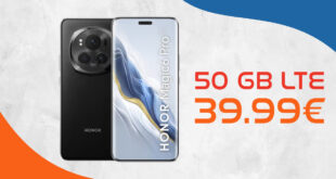 Honor Magic 6 Pro -512GB- für 49,95€ Zuzahlung mit 50GB 5GLTE und 200 Euro Wechselbonus bei Mitnahme der Nummer nur 39,99 Euro monatlich.