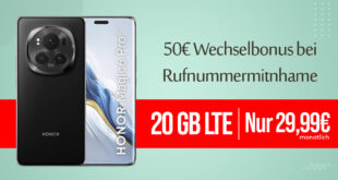 Honor Magic 6 Pro -512GB- für einmalig 29 Euro mit 20GB LTE & 50€ Wechselbonus bei Rufnummermitnahme nur 29,99 Euro monatlich