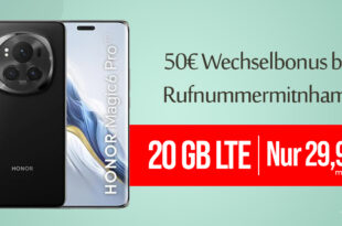 Honor Magic 6 Pro -512GB- für einmalig 29 Euro mit 20GB LTE & 50€ Wechselbonus bei Rufnummermitnahme nur 29,99 Euro monatlich