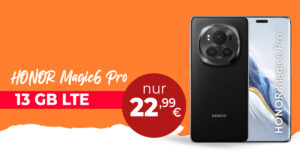 Honor Magic 6 Pro für einmalig 299 Euro mit 13GB LTE und 30 Euro Wechselbonus bei Rufnummermitnahme nur 22,99 Euro monatlich