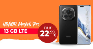 Honor Magic 6 Pro für einmalig 299 Euro mit 13GB LTE und 30 Euro Wechselbonus bei Rufnummermitnahme nur 22,99 Euro monatlich