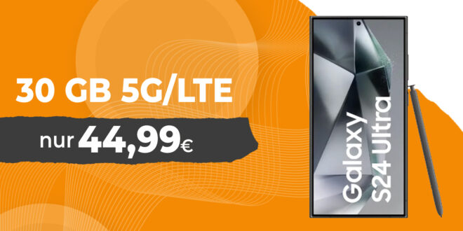 Samsung Galaxy S24 Ultra mit Trade-In Bonus (Einsendung Altgerät) für einmalig 29 Euro (statt 129 Euro) mit 30GB 5G/LTE und 50 Euro Wechselbonus bei Rufnummermitnahme nur 44,99 Euro monatlich