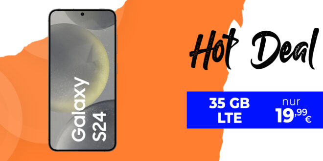Samsung Galaxy S24 mit Trade-In Bonus (Einsendung Altgerät) für einmalig 99 Euro (statt 199 Euro) mit 35GB LTE nur 19,99 Euro monatlich