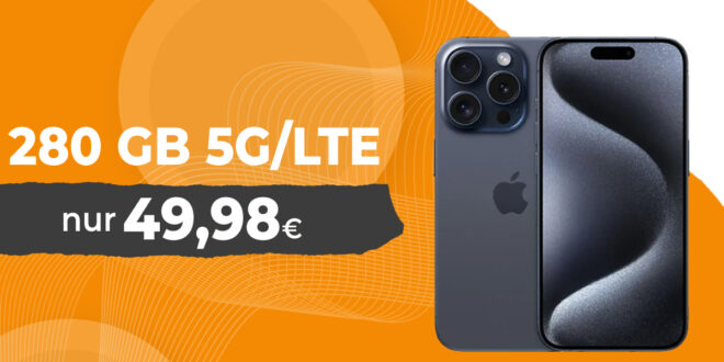 o2 Doppelkartenaktion: 2x 280GB LTE/5G für monatlich 49,98 Euro – Apple iPhone 15 Pro -128GB- einmalig nur 79 Euro