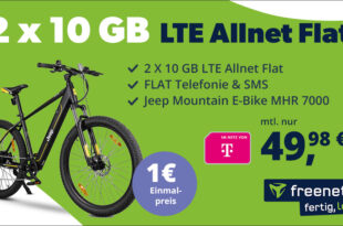 2 x 10GB LTE Telekom Allnet Flat + Jeep E-Bike MHR 7000 - beide Verträge zusammen 49,98 Euro monatlich - effektiv günstiger als Kauf