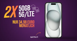 Apple iPhone 15 für einmalig 99 Euro mit 2x50GB LTE5G nur 34,98 Euro monatlich