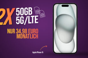 Apple iPhone 15 für einmalig 99 Euro mit 2x50GB LTE5G nur 34,98 Euro monatlich