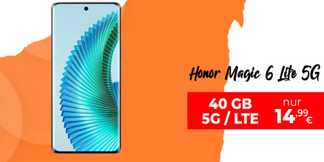Honor Magic 6 Lite 5G -256GB- für einmalig 29 Euro mit 40GB 5GLTE und 50 Euro Wechselbonus bei erfolgreicher Rufnummermitnahme (gegen SMS Versand) nur 14,99 Euro monatlich