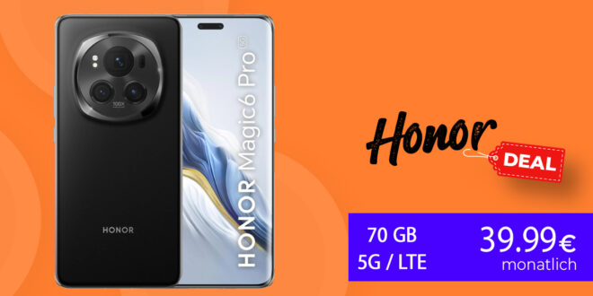 Honor Magic 6 Pro 5G für einmalig 99,99 Euro mit 70GB LTE5G nur 39,99 Euro monatlich