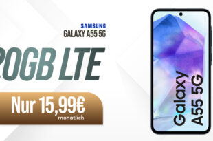 Samsung Galaxy A55 -256GB- für einmalig 38 Euro mit 20GB LTE nur 15,99 Euro monatlich