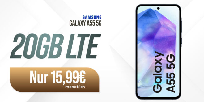 Samsung Galaxy A55 -256GB- für einmalig 38 Euro mit 20GB LTE nur 15,99 Euro monatlich