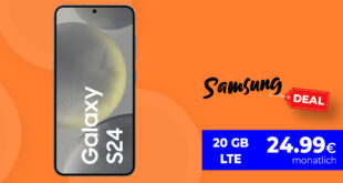 Samsung Galaxy S24 für einmalig 19 Euro mit 20GB LTE und 50 Euro Wechselbonus bei Rufnummermitnahme nur 24,99 Euro monatlich