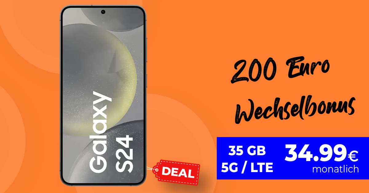 Samsung Galaxy S24 mit 35GB 5G/LTE und 200 Euro Wechselbonus bei Rufnummermitnahme nur 34,99