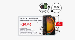 Samsung Galaxy XCover7 Enterprise Edition mit 20GB LTE5G und 200 Euro Wechselbonus bei Rufnummermitnahme nur 29,99 Euro monatlich + Gratis Zugabe
