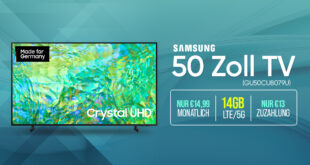 Samsung 50 Zoll TV für einmalig 13 Euro – mit 9GB 5G/LTE nur 12,99 Euro – mit 14GB 5G/LTE nur 14,99 Euro monatlich – kein Anschlusspreis