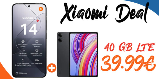 Xiaomi 14 5G -512GB- & Xiaomi Redmi Pad Pro für einmalig 111 Euro mit 40GB LTE und 50 Euro Wechselbonus bei Rufnummernmitnahme nur 39,99 Euro monatlich