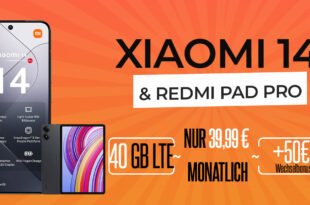 Xiaomi 14 5G & Xiaomi Redmi Pad Pro für einmalig 79 Euro mit 40GB LTE und 50 Euro Wechselbonus bei Rufnummermitnahme nur 39,99 Euro monatlich