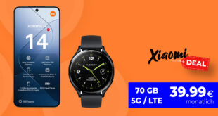 Xiaomi 14 5G & Xiaomi Watch2 mit 70GB LTE5G nur 39,99 Euro monatlich
