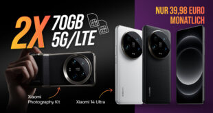 Xiaomi 14 Ultra 5G und Xiaomi Photography Kit für einmalig 29 Euro mit 2x 70GB 5GLTE nur 39,98 Euro monatlich