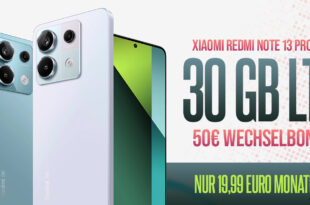 Xiaomi Redmi Note 13 Pro+ 5G -512GB- mit 30GB LTE5G und 50 Euro Wechselbonus bei Rufnummermitnahme nur 19,99 Euro monatlich