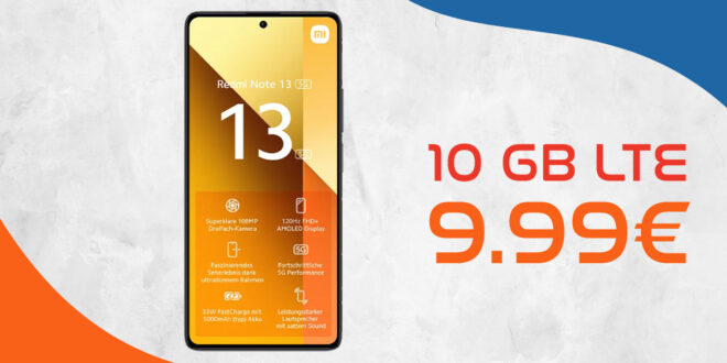 Xiaomi Redmi Note 13 -256GB- für einmalig 1 Euro mit 10GB LTE und 30 Euro Wechselbonus bei Rufnummermitnahme nur 9,99 Euro monatlich